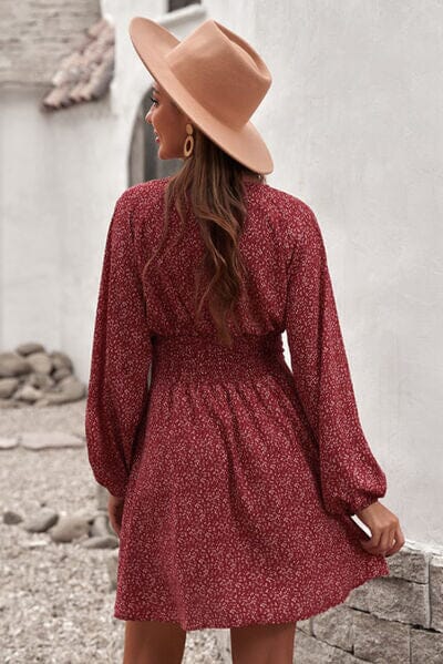 Smocked V-Neck Balloon Sleeve Dress - Sydney So Sweet