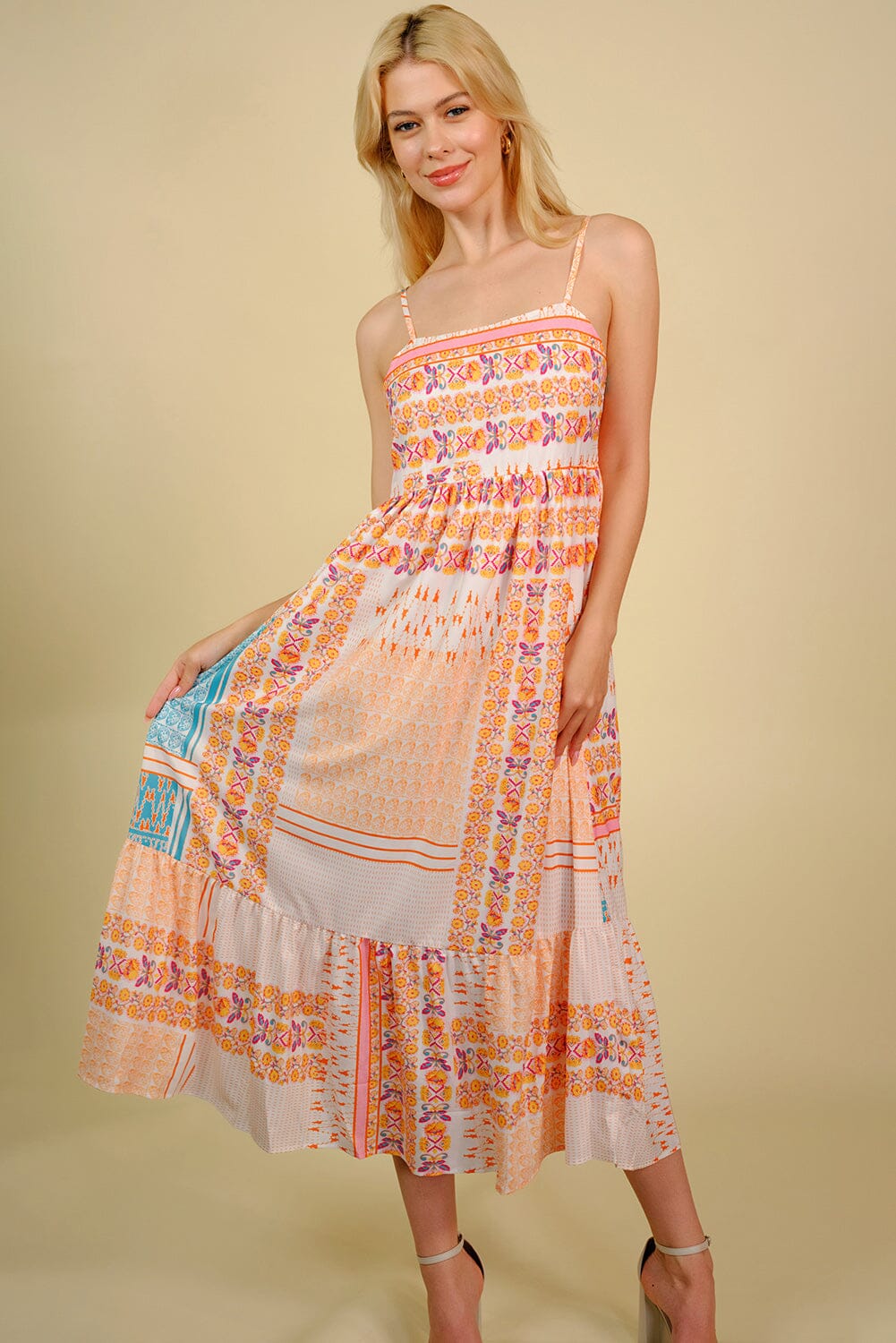 Printed Spaghetti Strap Smocked Midi Dress - Sydney So Sweet