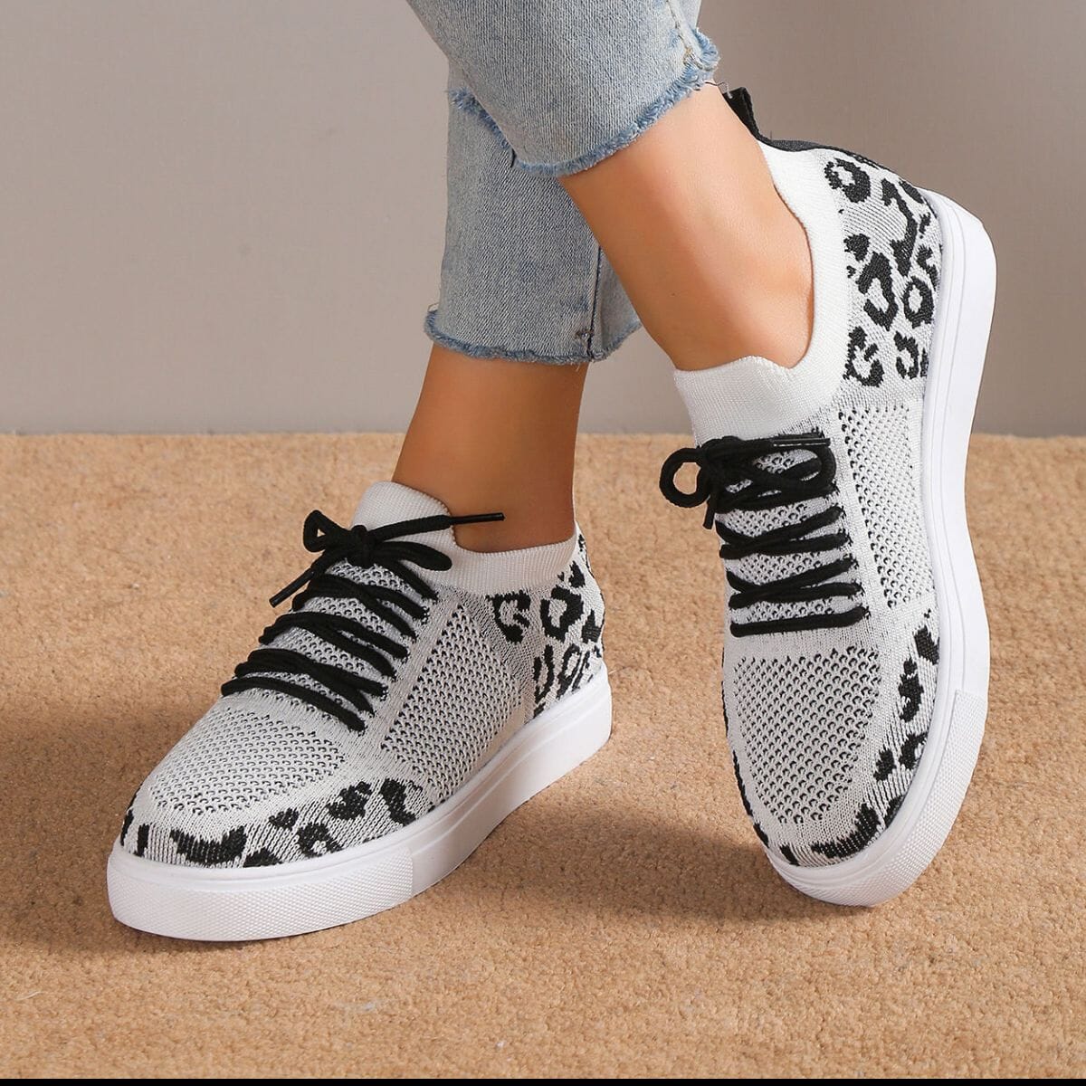 Lace-Up Leopard Flat Sneakers - Sydney So Sweet