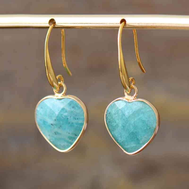 Natural Stone Heart Drop Earrings - Sydney So Sweet