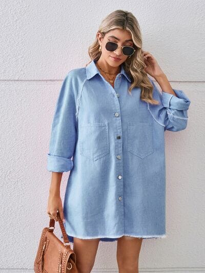 Raw Hem Button Up Denim Dress - Sydney So Sweet