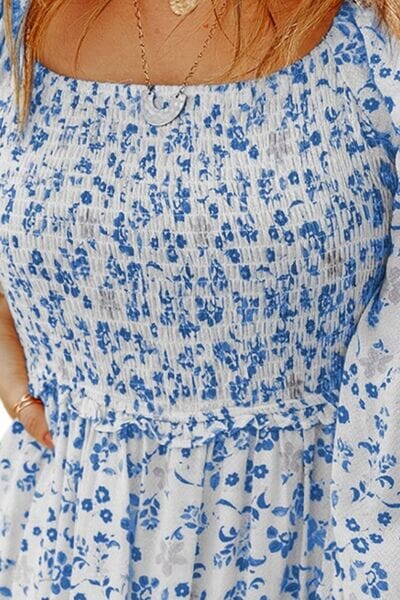 Smocked Floral Square Neck Balloon Sleeve Dress - Sydney So Sweet