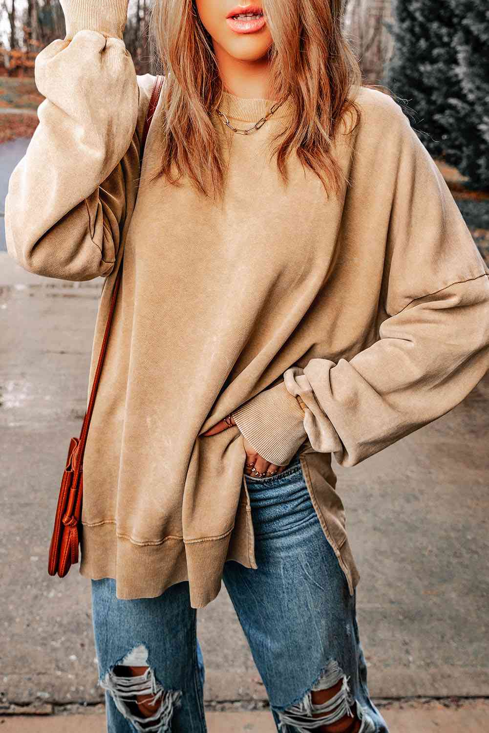 Dropped Shoulder Round Neck Long Sleeve Top - Sydney So Sweet