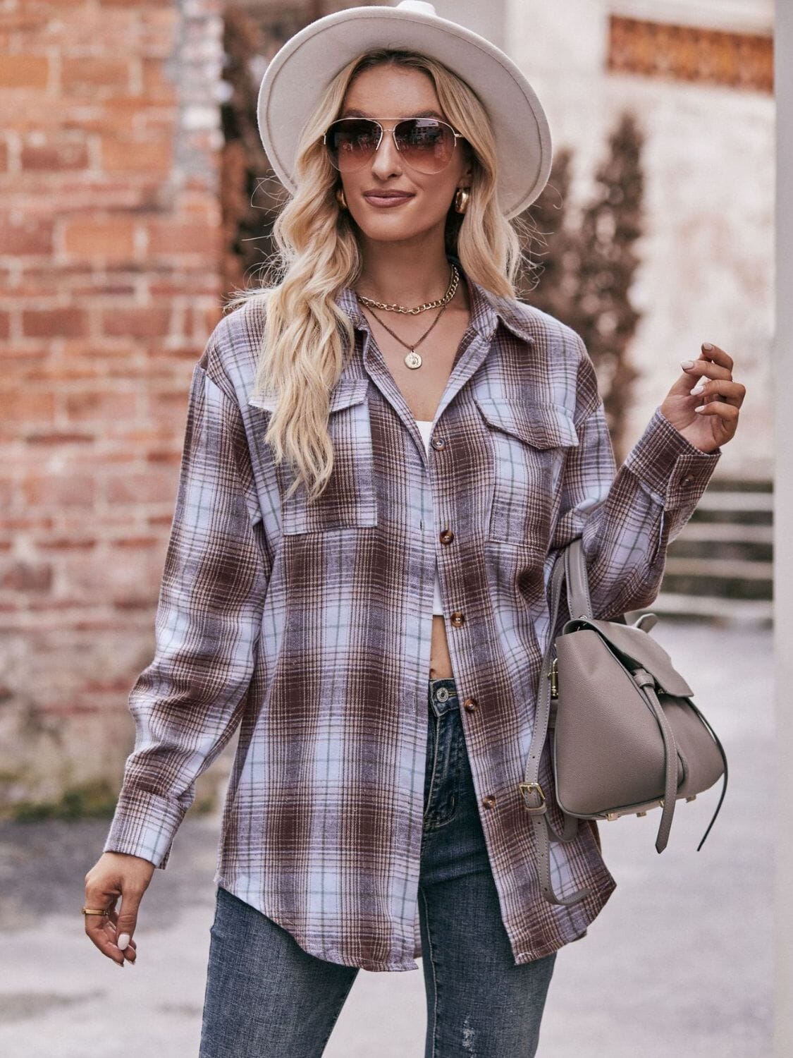 Plaid Dropped Shoulder Longline Shirt - Sydney So Sweet