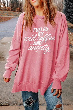 Fueled by Iced Coffee & Anxiety Dropped Shoulder Sweatshirt - Sydney So Sweet