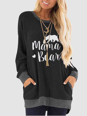 Mama Bear Graphic Round Neck Sweatshirt with Pockets - Sydney So Sweet