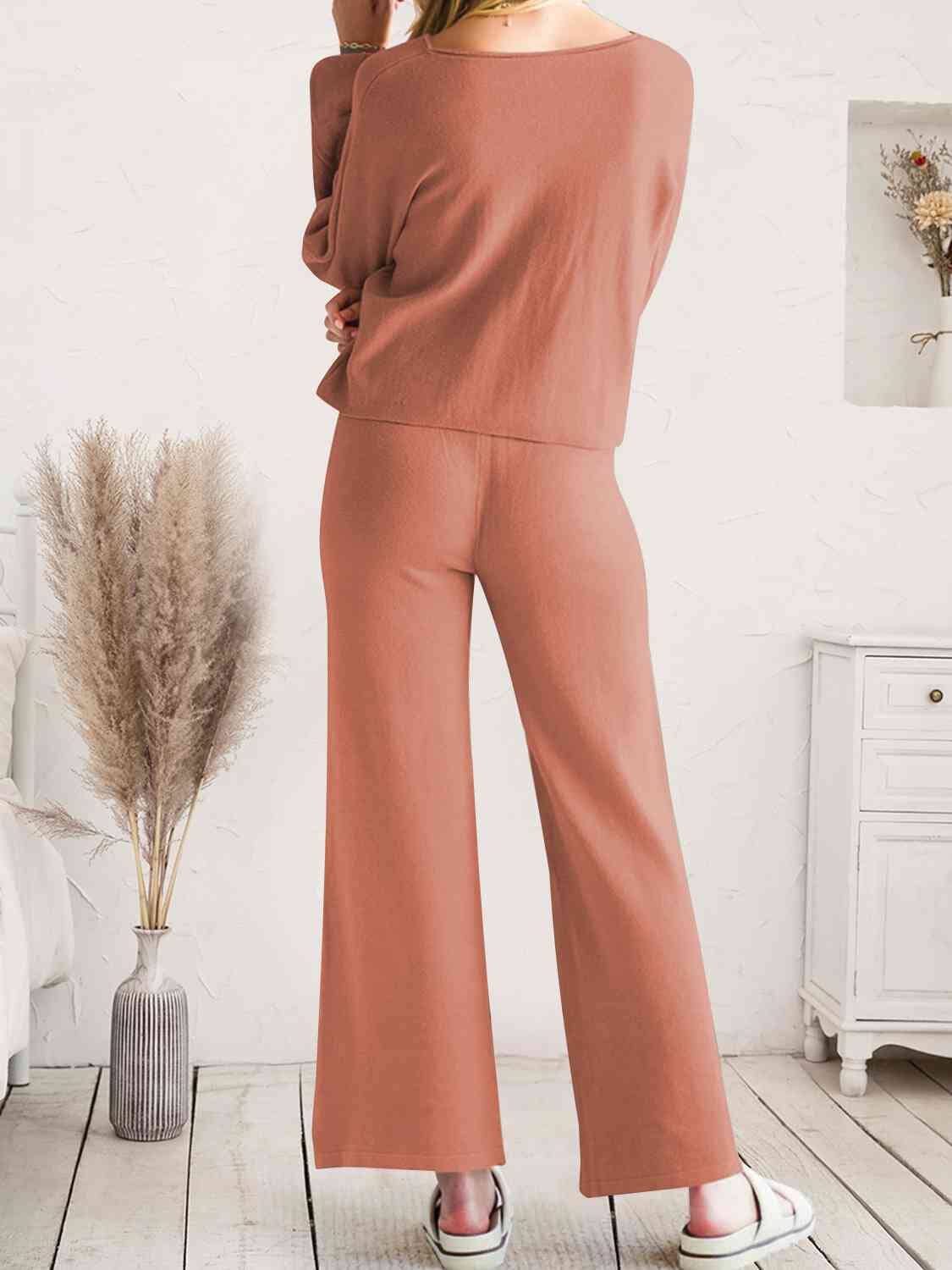 Long Sleeve Lounge Top and Drawstring Pants Set - Sydney So Sweet