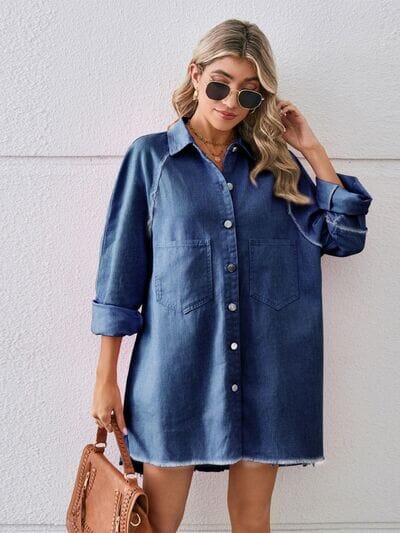 Raw Hem Button Up Denim Dress - Sydney So Sweet