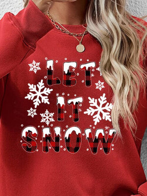 LET IT SNOW Round Neck Long Sleeve Sweatshirt - Sydney So Sweet