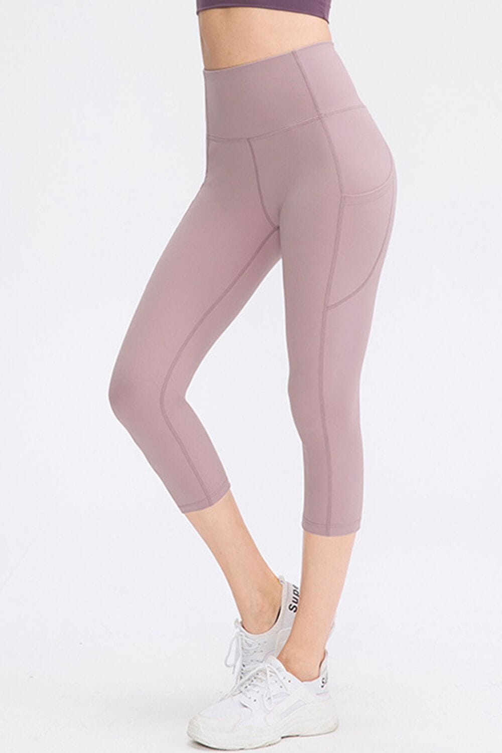 Wide Waistband Cropped Active Leggings with Pockets - Sydney So Sweet