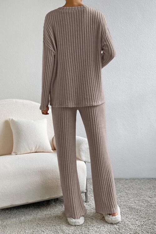 Ribbed V-Neck Top and Pants Set - Sydney So Sweet