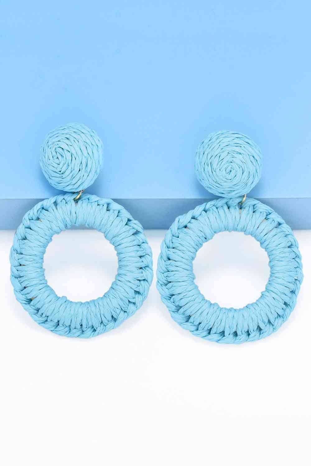 Round Shape Raffia Grass Dangle Earrings - Sydney So Sweet