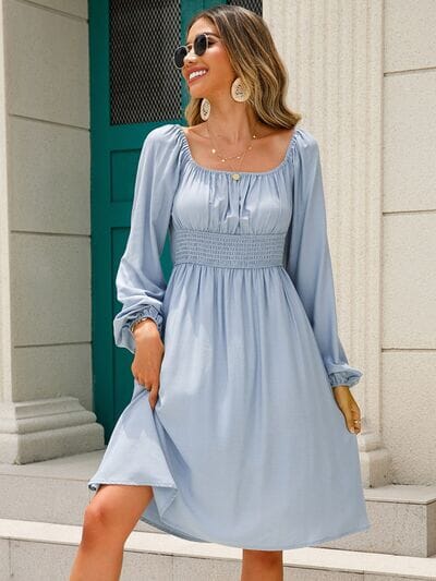 Off-Shoulder Balloon Sleeve Smocked Dress - Sydney So Sweet