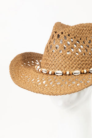 Fame Cowrie Shell Beaded String Straw Hat - Sydney So Sweet