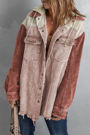 Snap Front Hooded Corduroy Shacket - Sydney So Sweet