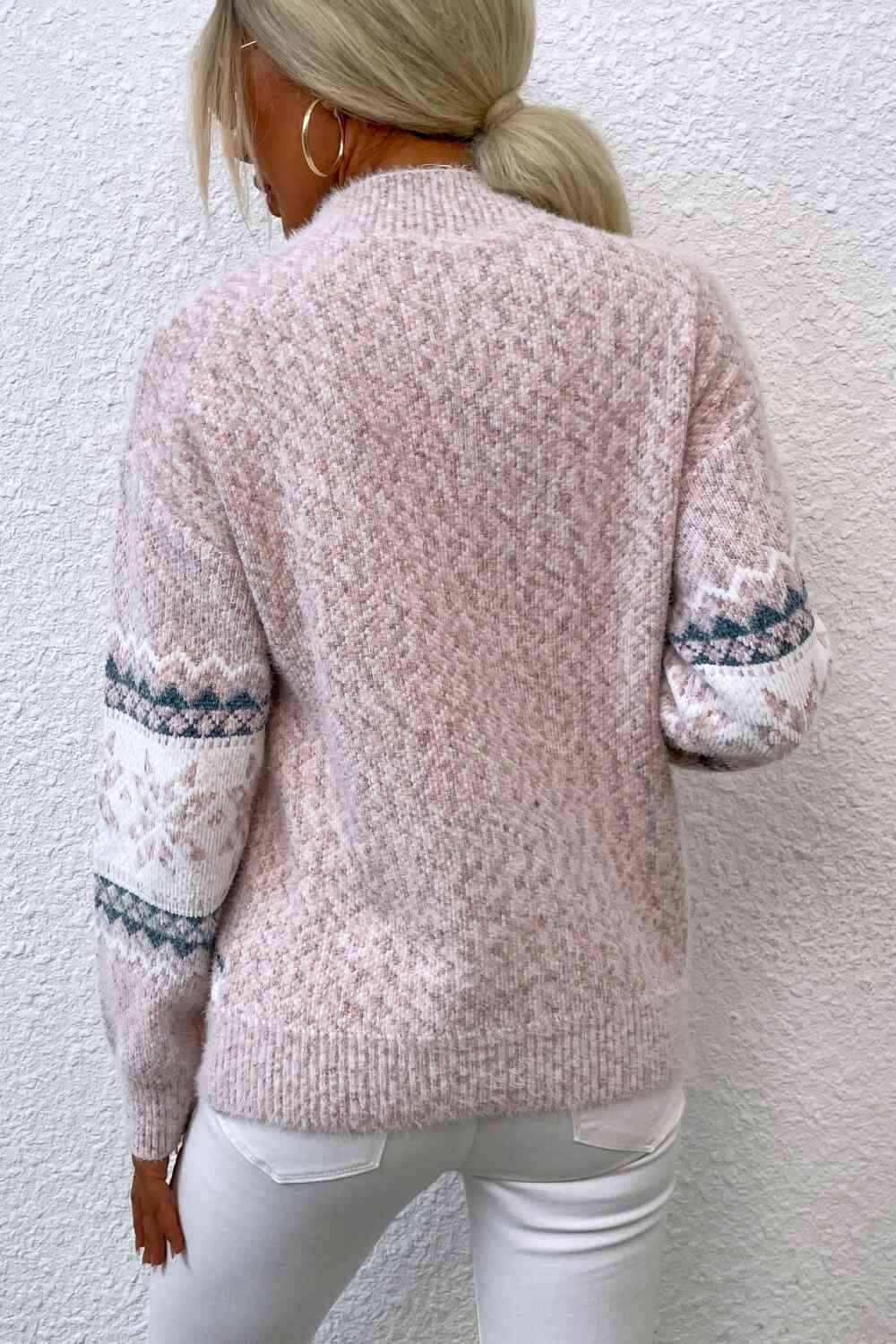 Snowflake Pattern Mock Neck Sweater - Sydney So Sweet