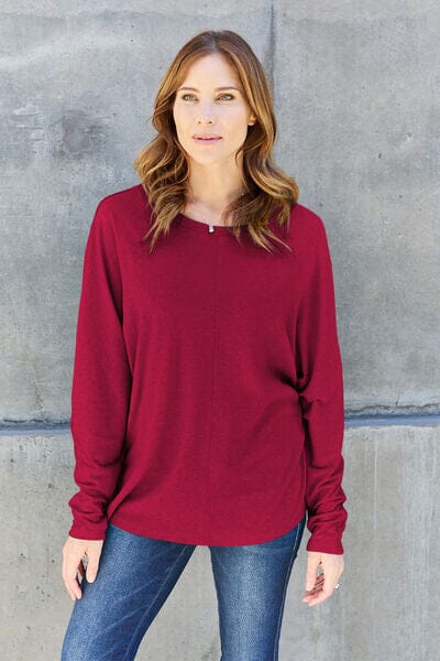 Double Take Full Size Round Neck Long Sleeve Top - Sydney So Sweet