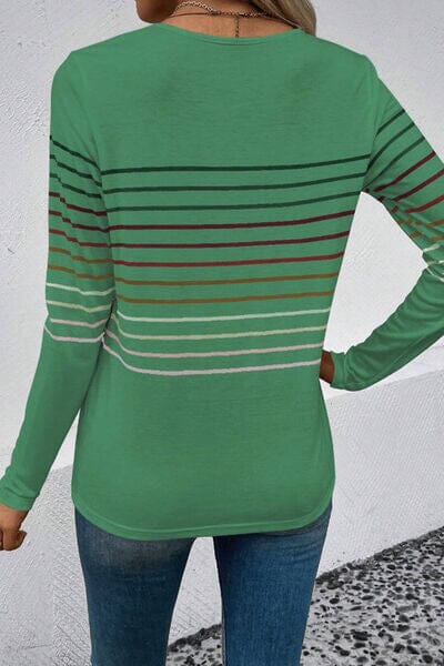 Striped Round Neck Long Sleeve Top - Sydney So Sweet