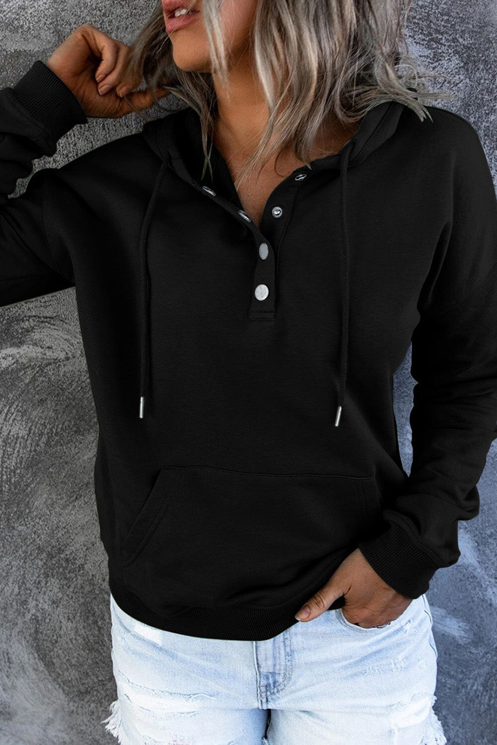 Dropped Shoulder Long Sleeve Hoodie with Pocket - Sydney So Sweet