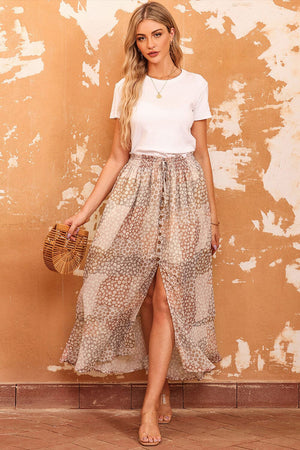 Floral Buttoned Front Slit Skirt - Sydney So Sweet