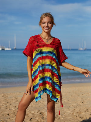 Cutout Striped Cover-Up with Tassel - Sydney So Sweet