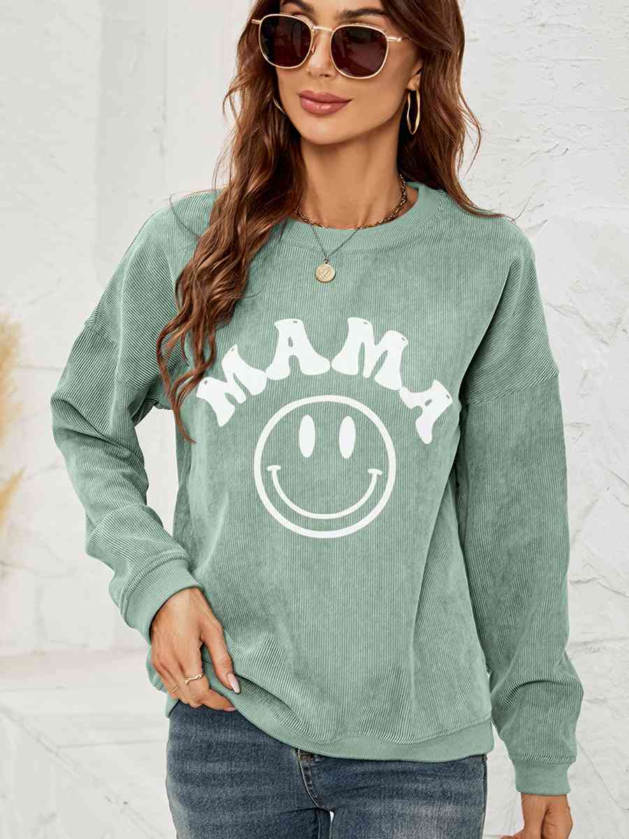 Round Neck Long Sleeve MAMA Graphic Sweatshirt - Sydney So Sweet