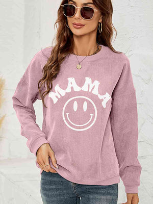 Round Neck Long Sleeve MAMA Graphic Sweatshirt - Sydney So Sweet