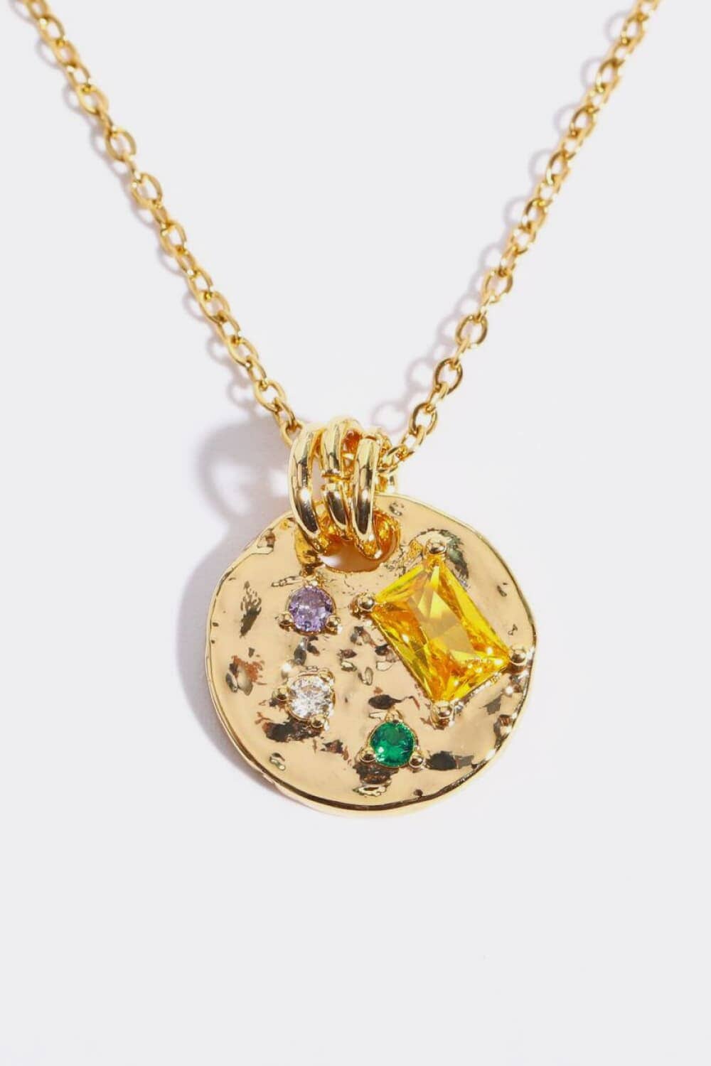 Inlaid Multicolored Zircon Round Pendant Copper Necklace - Sydney So Sweet