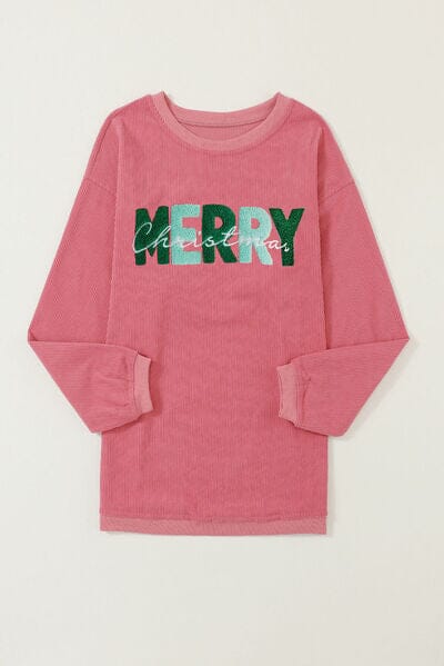 MERRY CHRISTMAS Pink Ribbed Sweatshirt - Sydney So Sweet