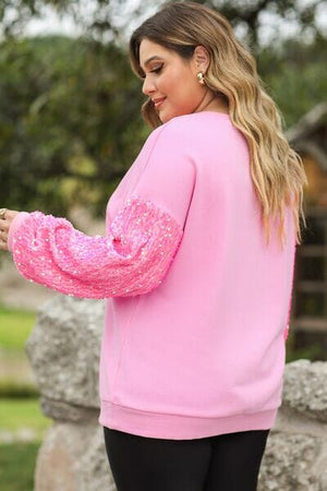 Plus Size XOXO Heart Sequin Round Neck Sweatshirt - Sydney So Sweet
