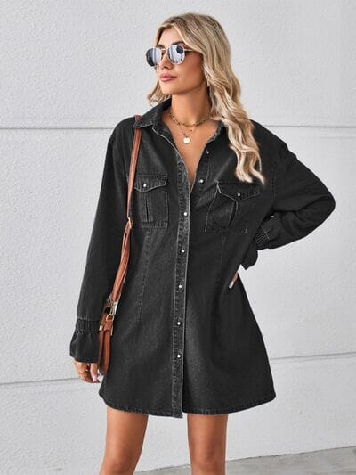 Pocketed Dropped Shoulder Mini Denim Dress - Sydney So Sweet