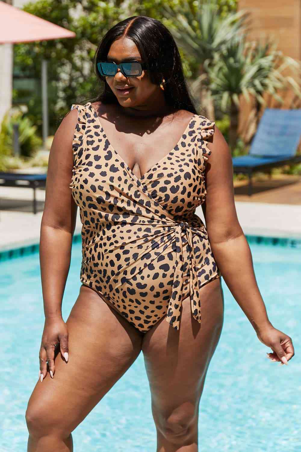 Float On Ruffle Faux Wrap Women's One-Piece Swimsuit in Leopard - Sydney So Sweet