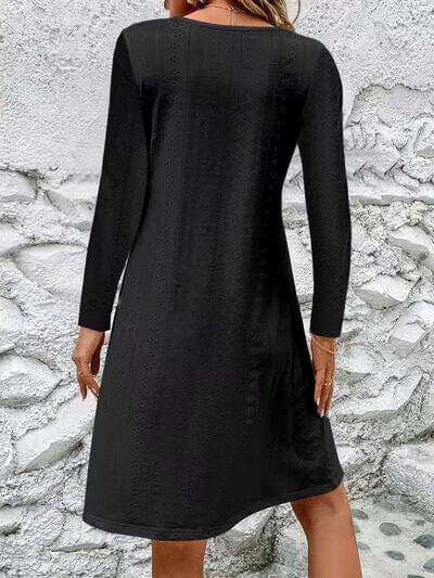 Eyelet V-Neck Long Sleeve Mini Dress - Sydney So Sweet