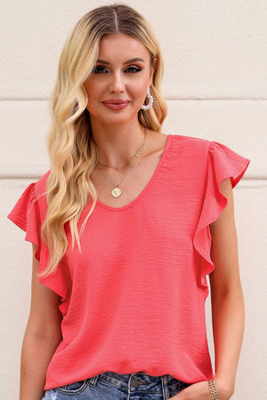 V-Neck Tied Flutter Sleeve Blouse - Sydney So Sweet