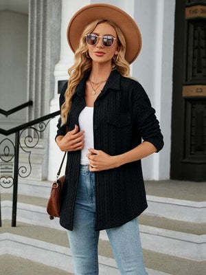 Textured Button Up Dropped Shoulder Shirt - Sydney So Sweet