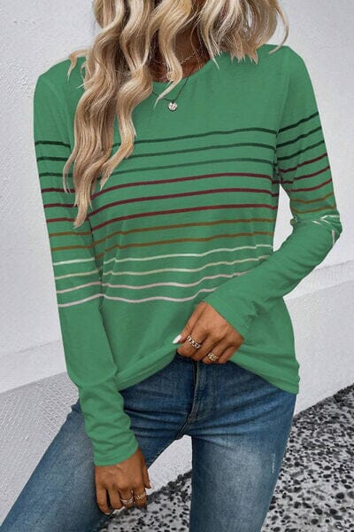 Striped Round Neck Long Sleeve Top - Sydney So Sweet