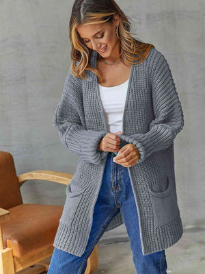 Open Front Long Sleeve Cardigan with Pockets - Sydney So Sweet