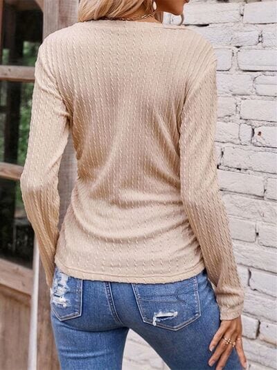 Textured Ruched V-Neck Long Sleeve Top - Sydney So Sweet