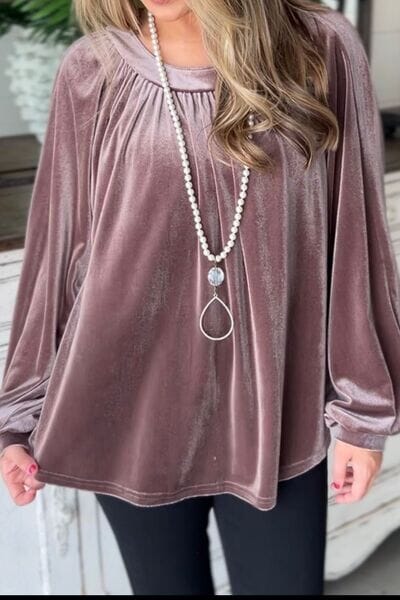 Ruched Round Neck Raglan Sleeve Blouse - Sydney So Sweet