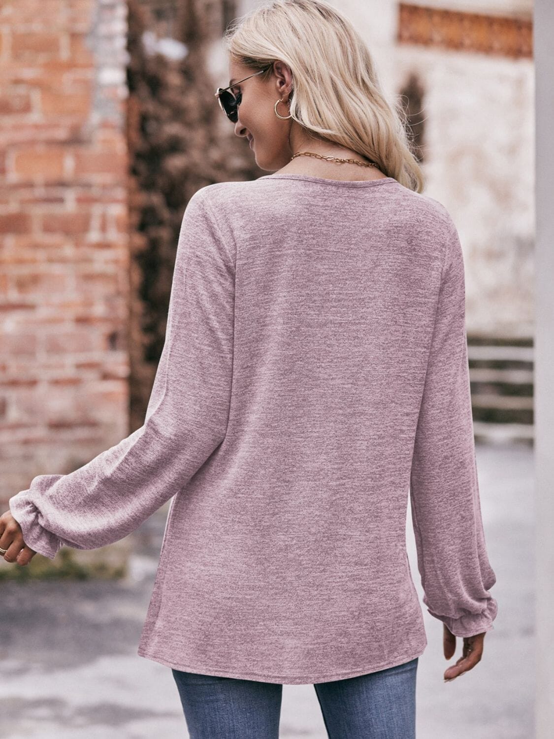 Long Flounce Sleeve Round Neck Blouse - Sydney So Sweet