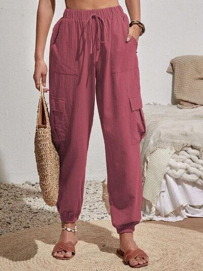 Drawstring Joggers with Cargo Pockets - Sydney So Sweet