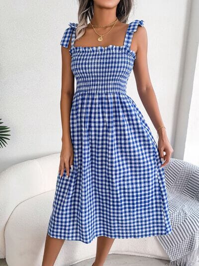 Frill Plaid Square Neck Midi Dress - Sydney So Sweet