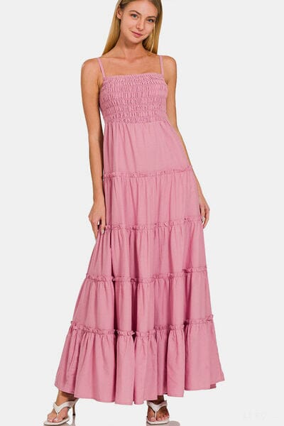 Zenana Woven Smocked Tiered Cami Maxi Dress - Sydney So Sweet