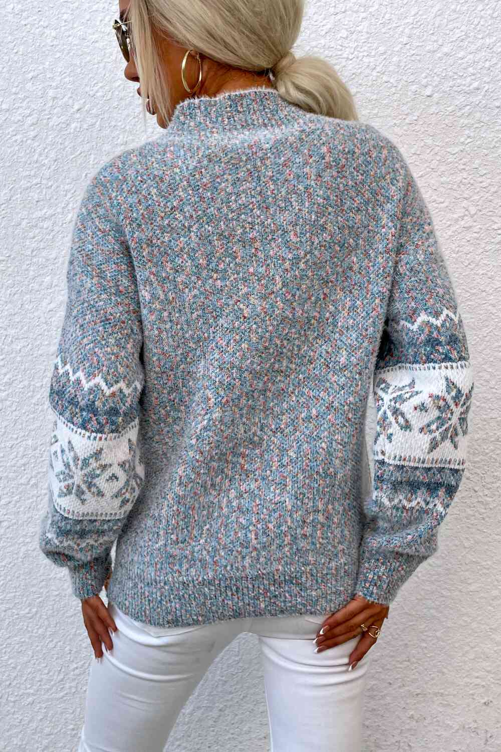 Snowflake Pattern Mock Neck Sweater - Sydney So Sweet