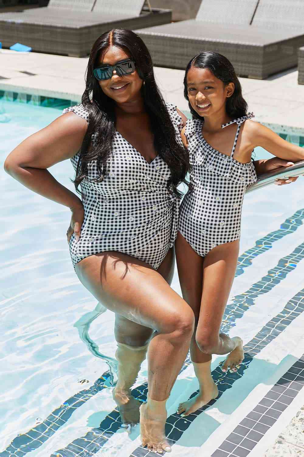Full Size Float On Ruffle Faux Wrap Womens One-Piece Swimsuit in Black - Sydney So Sweet
