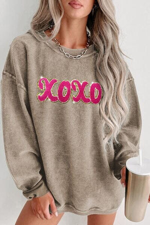 XOXO Sequin Round Neck Dropped Shoulder Sweatshirt - Sydney So Sweet
