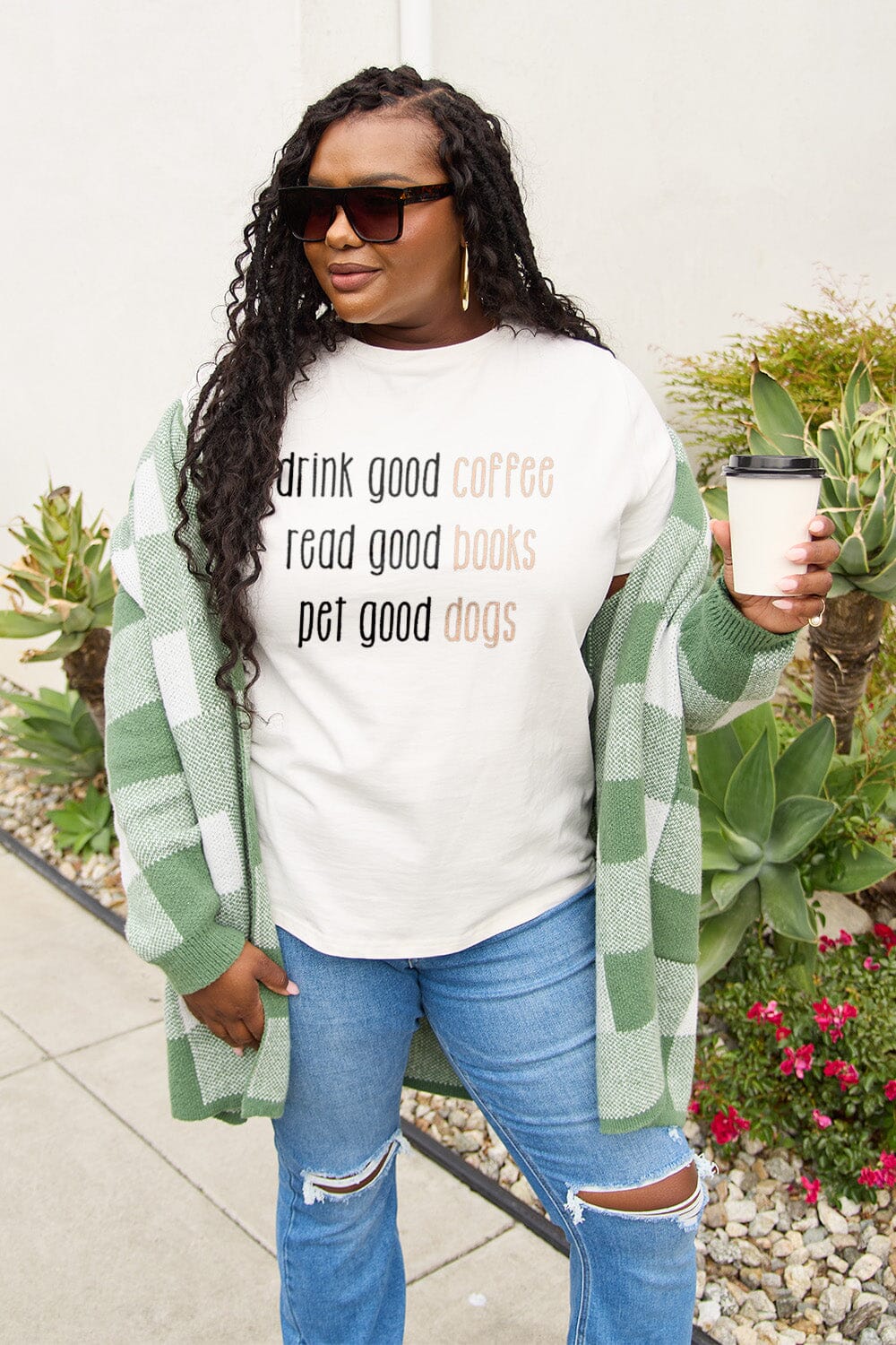 Good Coffee Books &amp; Dogs Graphic Round Neck T-Shirt - Sydney So Sweet