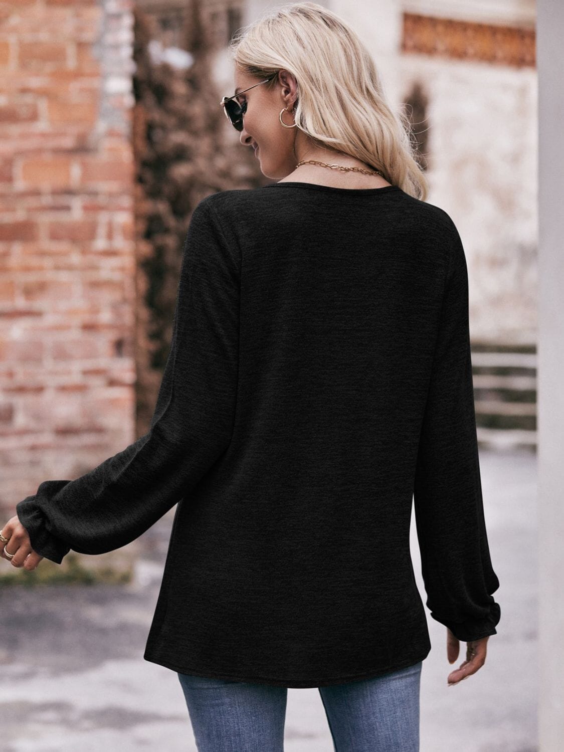 Long Flounce Sleeve Round Neck Blouse - Sydney So Sweet