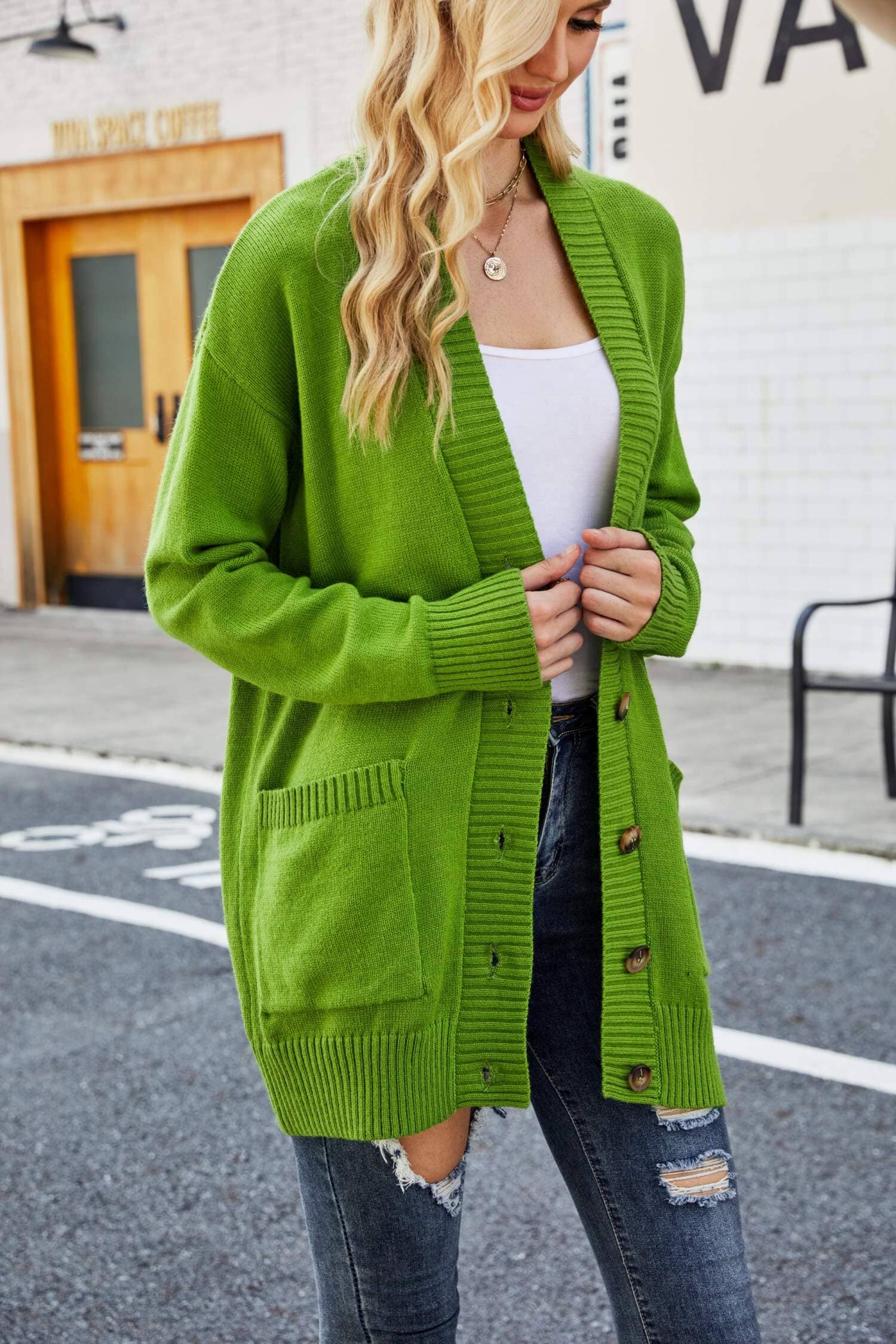 Ribbed Trim Dropped Shoulder Pocketed Cardigan - Sydney So Sweet