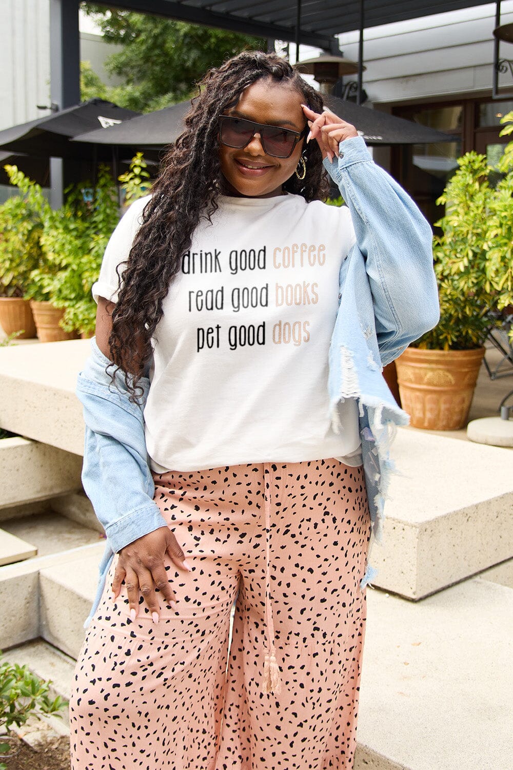 Good Coffee Books & Dogs Graphic Round Neck T-Shirt - Sydney So Sweet